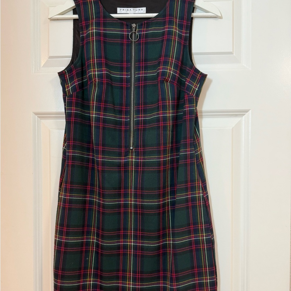 Trina Turk Black and Red Plaid Mini Dress